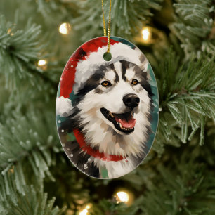 Husky Kerstborstel schilderij kunstwerk Keramisch Ornament