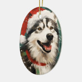 Husky Kerstborstel schilderij kunstwerk Keramisch Ornament (Links)