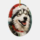Husky Kerstborstel schilderij kunstwerk Keramisch Ornament (Voorkant)