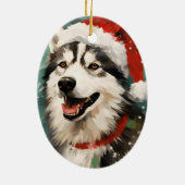 Husky Kerstborstel schilderij kunstwerk Keramisch Ornament (Achterkant)