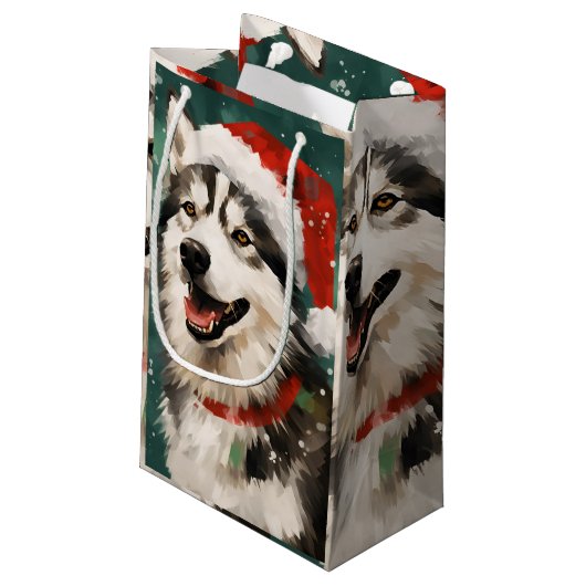 Husky Kerstborstel schilderij kunstwerk Klein Cadeauzakje (Achterkant Gekanteld)