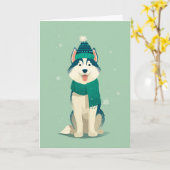 Husky Kerstgroet Kaart (Gele Bloem)