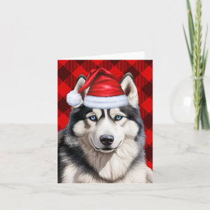 Husky Kersthond Rood Buffalo Plaid Kerstmis Feestdagen Kaart