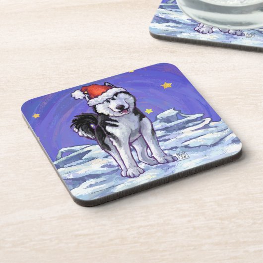 Husky Kerstmis Bier Onderzetter (Linkerzijde)