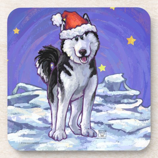 Husky Kerstmis Bier Onderzetter (Voorkant)