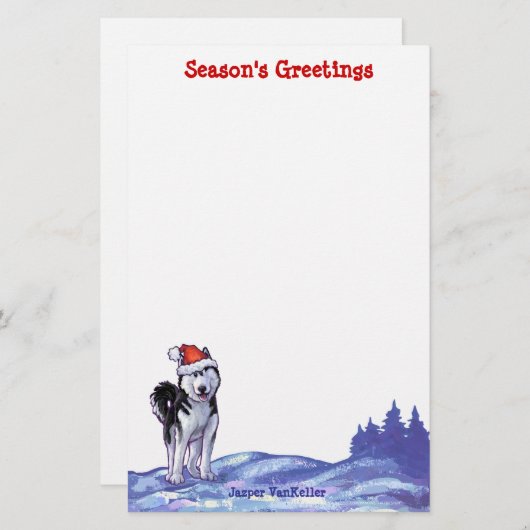 Husky Kerstmis Briefpapier (Voorkant / Achterkant)