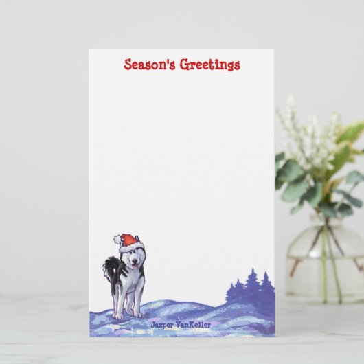 Husky Kerstmis Briefpapier (Staand voorkant)