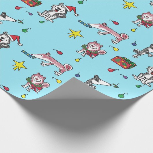 Husky Kerstmis Cadeaupapier (Hoek)