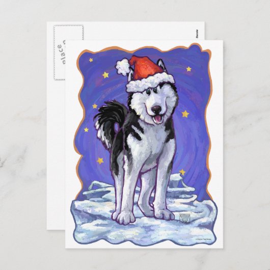 Husky Kerstmis Feestdagenkaart (Voorkant / Achterkant)