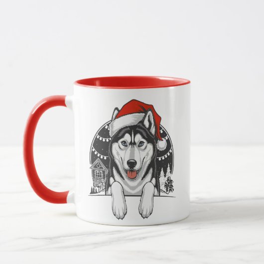 Husky Kerstmis – Festieve Winterhond Mok (Links)