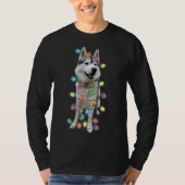 Husky Kerstmis Hond Mam Papa Kerstmis Lichten Husk T-shirt (Voorkant)