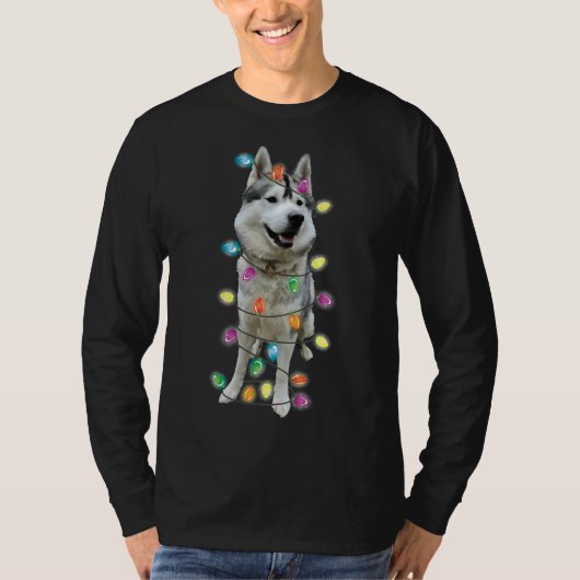 Husky Kerstmis Hond Mam Papa Kerstmis Lichten Husk T-shirt (Voorkant)