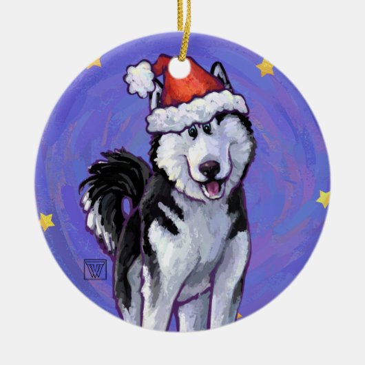 Husky Kerstmis Keramisch Ornament (Voorkant)
