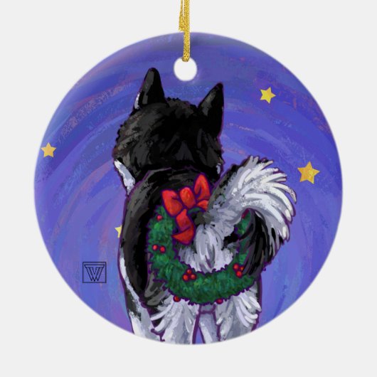 Husky Kerstmis Keramisch Ornament (Achterkant)