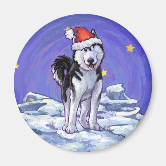 Husky Kerstmis Magneet (Voorkant)