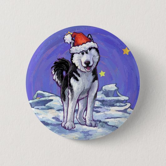 Husky Kerstmis Ronde Button 5,7 Cm (Voorkant)