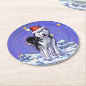 Husky Kerstmis Ronde Kartonnen Onderzetter (Gebogen)