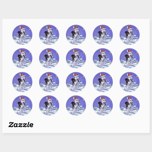Husky Kerstmis Ronde Sticker (Vel)