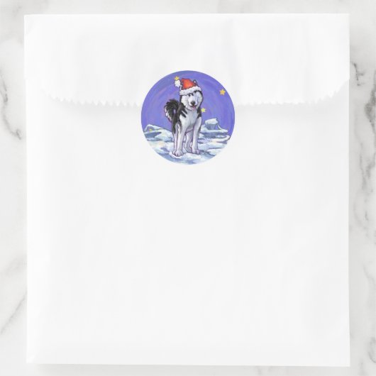 Husky Kerstmis Ronde Sticker (Tas)
