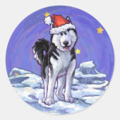 Husky Kerstmis Ronde Sticker (Voorkant)