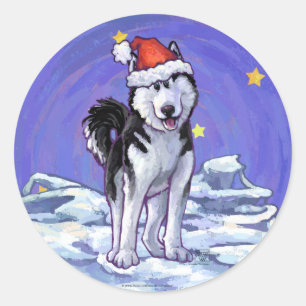 Husky Kerstmis Ronde Sticker