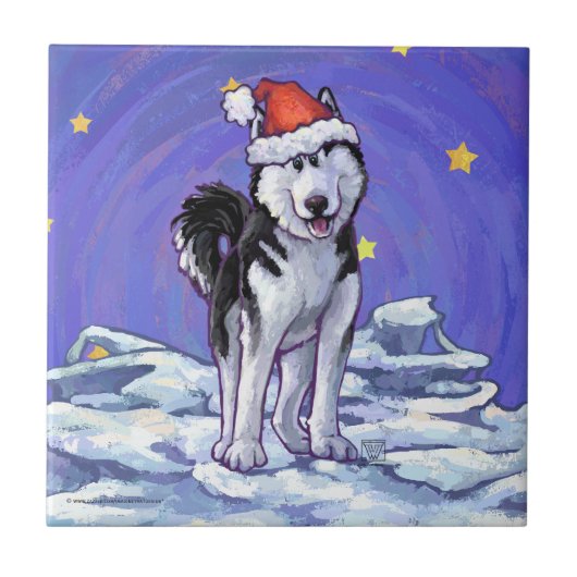 Husky Kerstmis Tegeltje (Voorkant)