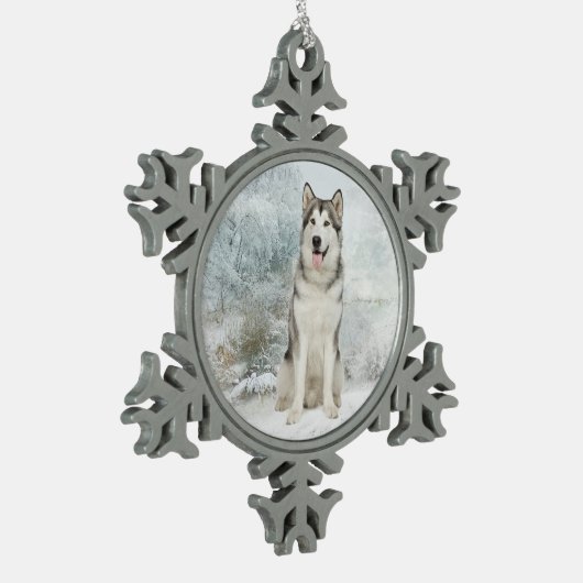 Husky Kerstsierent Tin Sneeuwvlok Ornament (Links)