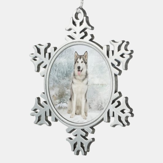 Husky Kerstsierent Tin Sneeuwvlok Ornament (Rechts)