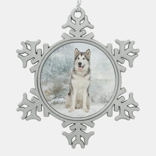 Husky Kerstsierent Tin Sneeuwvlok Ornament (Voorkant)