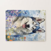 Husky kleurrijke waterverf kunstwerk legpuzzel (Horizontaal)