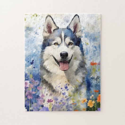 Husky kleurrijke waterverf kunstwerk legpuzzel (Verticaal)