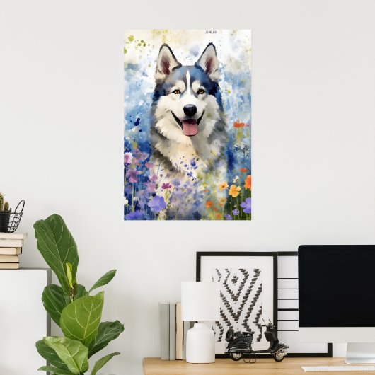 Husky kleurrijke waterverf kunstwerk poster (Thuiskantoor)