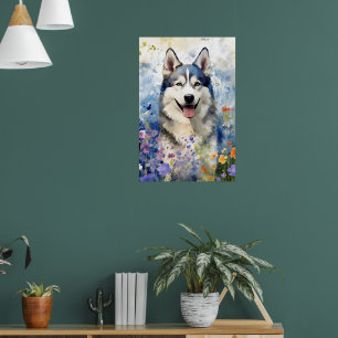 Husky kleurrijke waterverf kunstwerk poster
