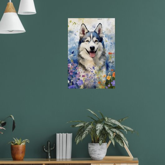 Husky kleurrijke waterverf kunstwerk poster (Woonkamer 1)