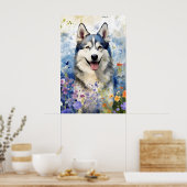 Husky kleurrijke waterverf kunstwerk poster (Keuken)