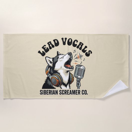 Husky lead-vocal grappige hond ontwerp strandlaken (Voorkant)