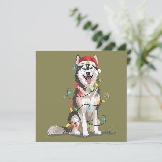 Husky-liefhebber Kerst Siberische Kerstman Hond Mo Feestdagenkaart (Staand voorkant)