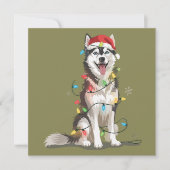Husky-liefhebber Kerst Siberische Kerstman Hond Mo Feestdagenkaart (Voorkant)