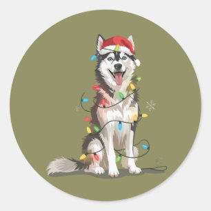 Husky-liefhebber Kerst Siberische Kerstmis Hond Mo Ronde Sticker