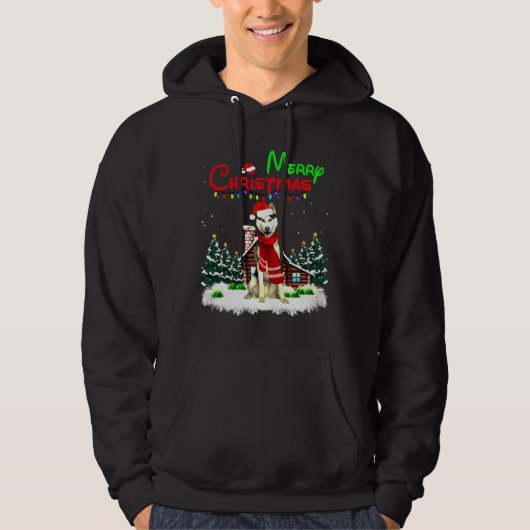 Husky Lights Vrolijk Kerstfeest Hoodie (Voorkant)