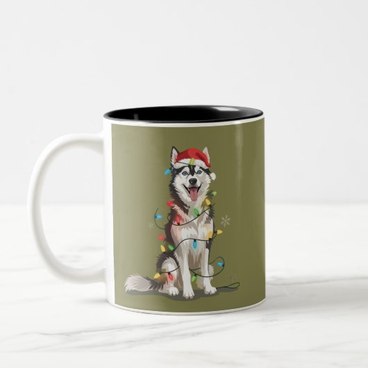 Husky Lover Kerstmis Siberische Xmas Dog Mom Tweekleurige Koffiemok (Links)