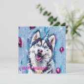 Husky / Malamute verjaardagskaart Kaart (Staand voorkant)