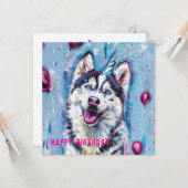 Husky / Malamute verjaardagskaart Kaart (Voorkant / Achterkant in situ)
