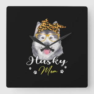 Husky mama   Hondenliefhebbers van luipaard Vierkante Klok