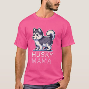 Husky Mama Pixel Art Schattige Hondeneigenaar Vrou T-shirt