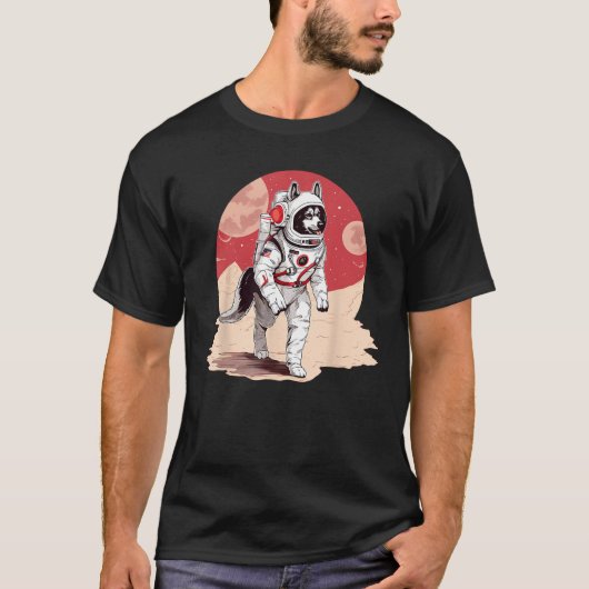 Husky Mars Grappige Hond Astronaut T-shirt (Voorkant)