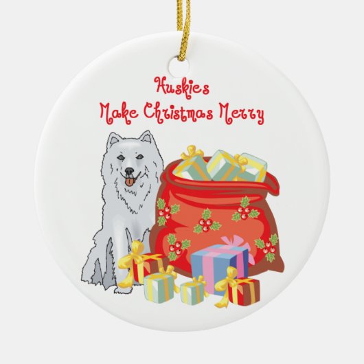 Husky Merry kerst Keramisch Ornament (Voorkant)