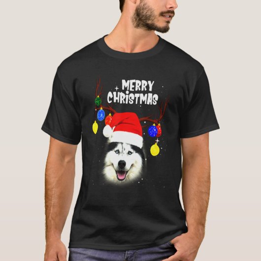 Husky Merry Kersthond T-shirt (Voorkant)