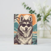 Husky met zonnebril op het strand briefkaart (Staand voorkant)