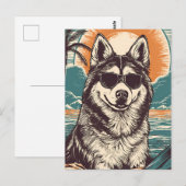 Husky met zonnebril op het strand briefkaart (Voorkant / Achterkant)